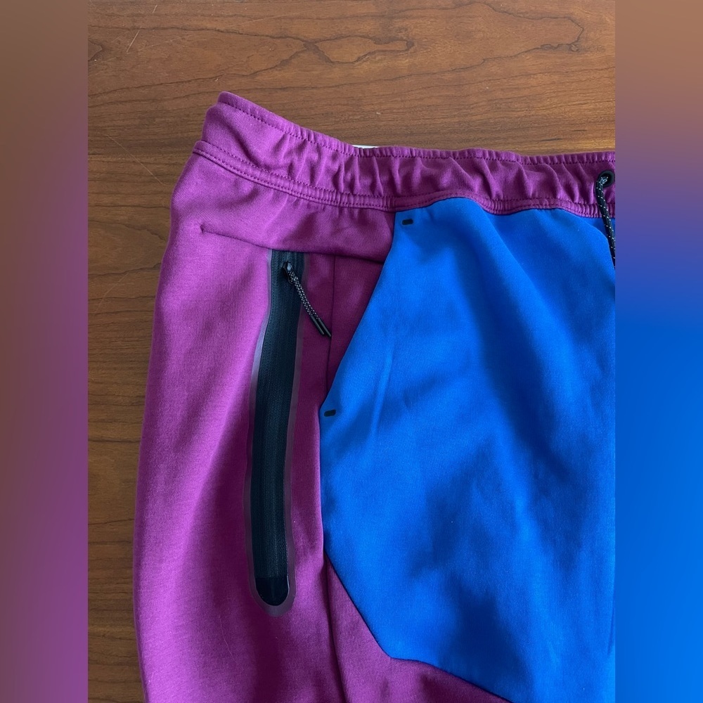 New Nike Tech Fleece Pants Joggers Maroon Blue Slim Fit Mens Large [CU4495 610] - Picture 3 of 5